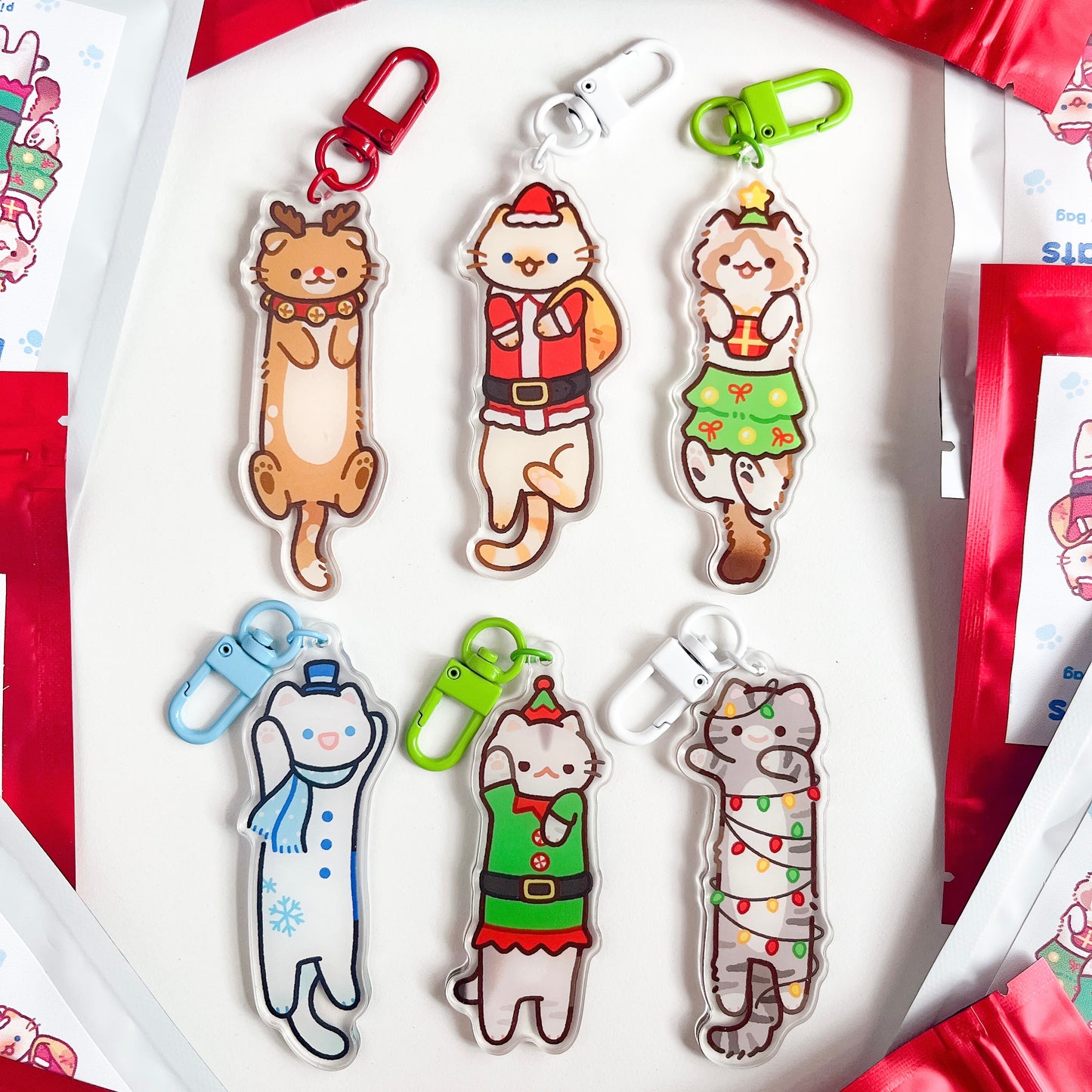 Long cats Mystery Keychain (6 designs) (Xmas/Winter Edition)