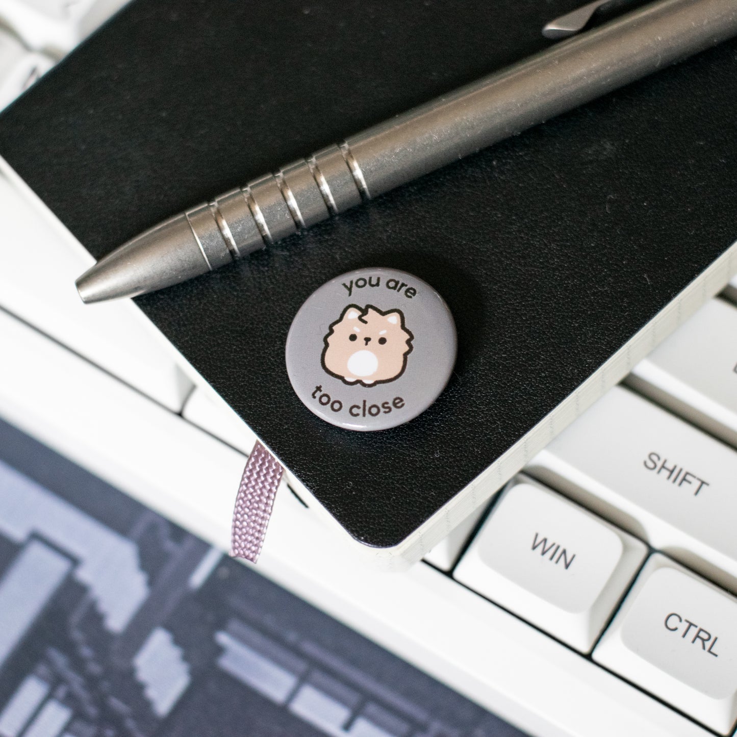 "You Are Too Close" Wolfy Mini Can Badge