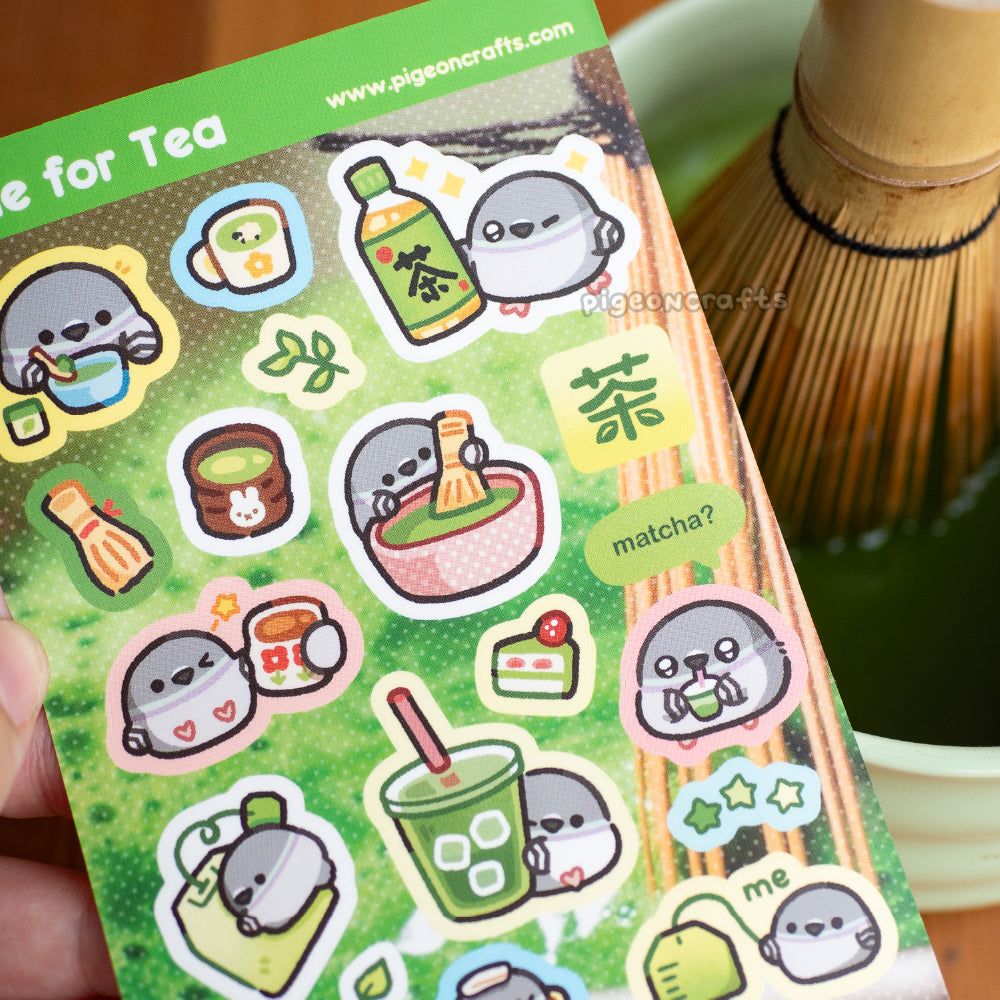 Tea Time Pigeon Sticker Sheet