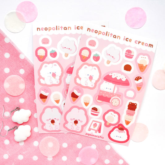 Neopolitan Ice Cream Vinyl Sticker Sheets