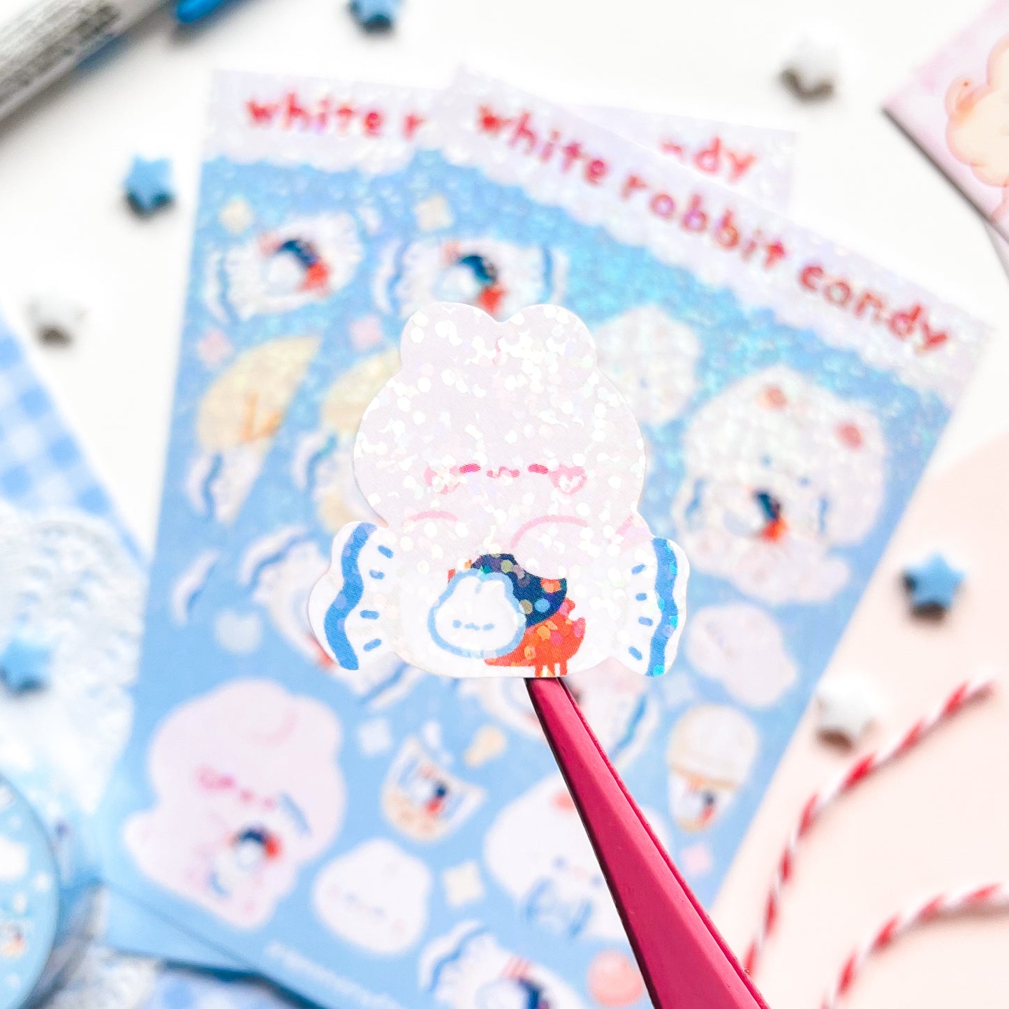 White Rabbit Candy Holo Glitter Sticker Sheets