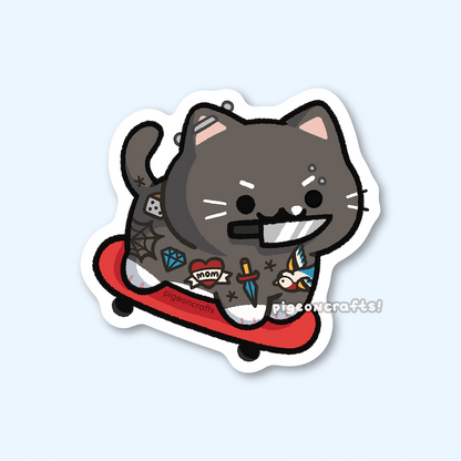 Tattooed Tuxie Skater Cat Matte Sticker
