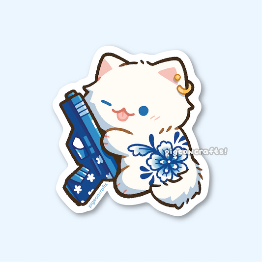 Tattooed Cat with Gun Matte Sticker