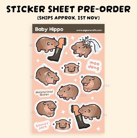 (PRE-ORDER CLOSES 30 SEPT) Baby Hippo Moo Deng Sticker Sheet