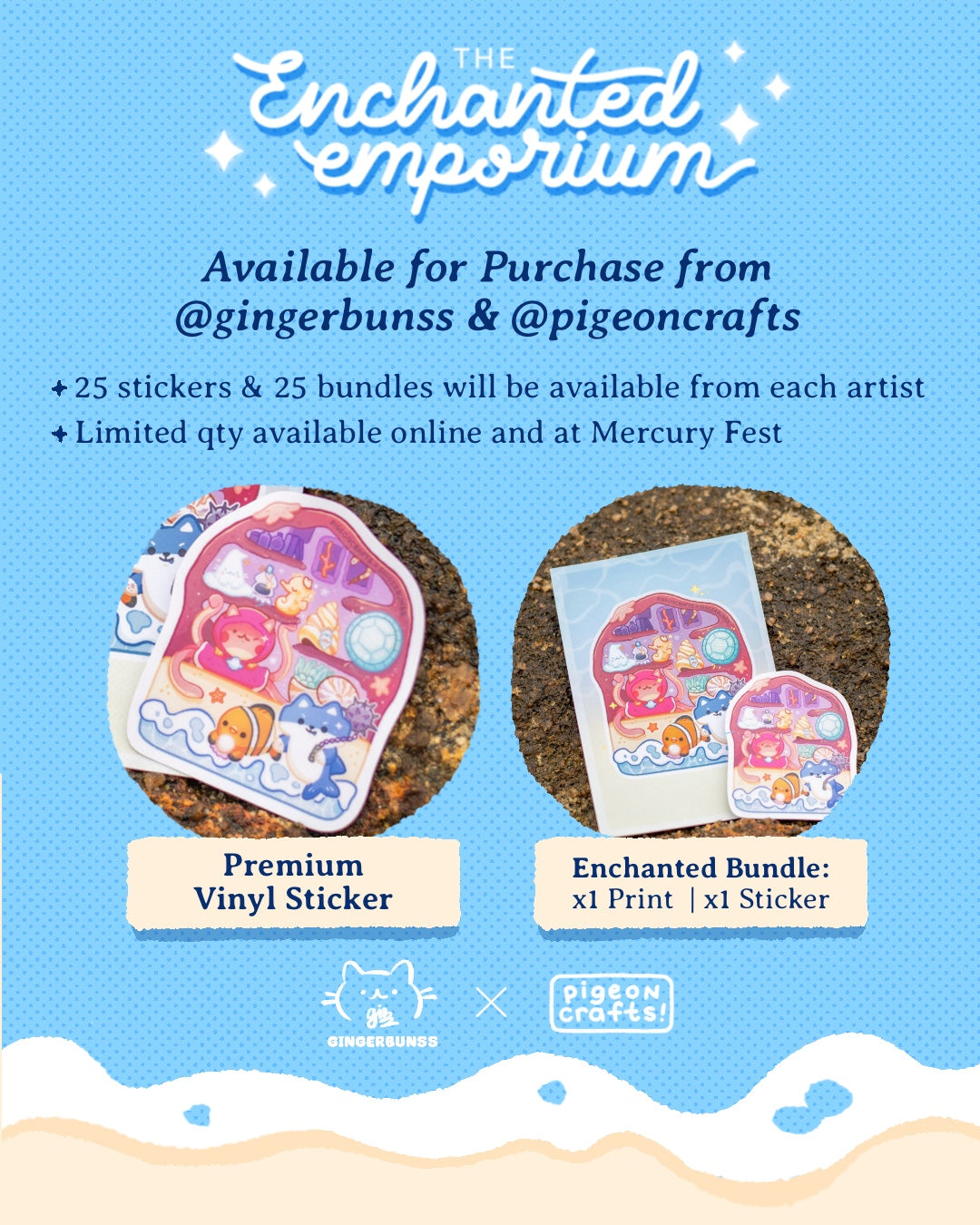 [Gingerbunss x Pigeoncrafts] 'The Enchanted Emporium' Limited Edition Art Print & Sticker Bundle