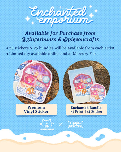 [Gingerbunss x Pigeoncrafts] 'The Enchanted Emporium' Limited Edition Art Print & Sticker Bundle