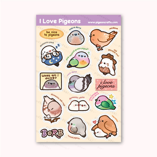 I Love Pigeons! Sticker Sheet