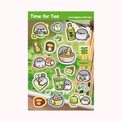 Tea Time Pigeon Sticker Sheet