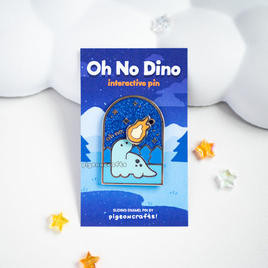 Oh No Dino Asteroid Sliding Enamel Pin