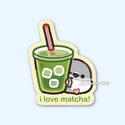 I Love Matcha Pigeon Matte Sticker