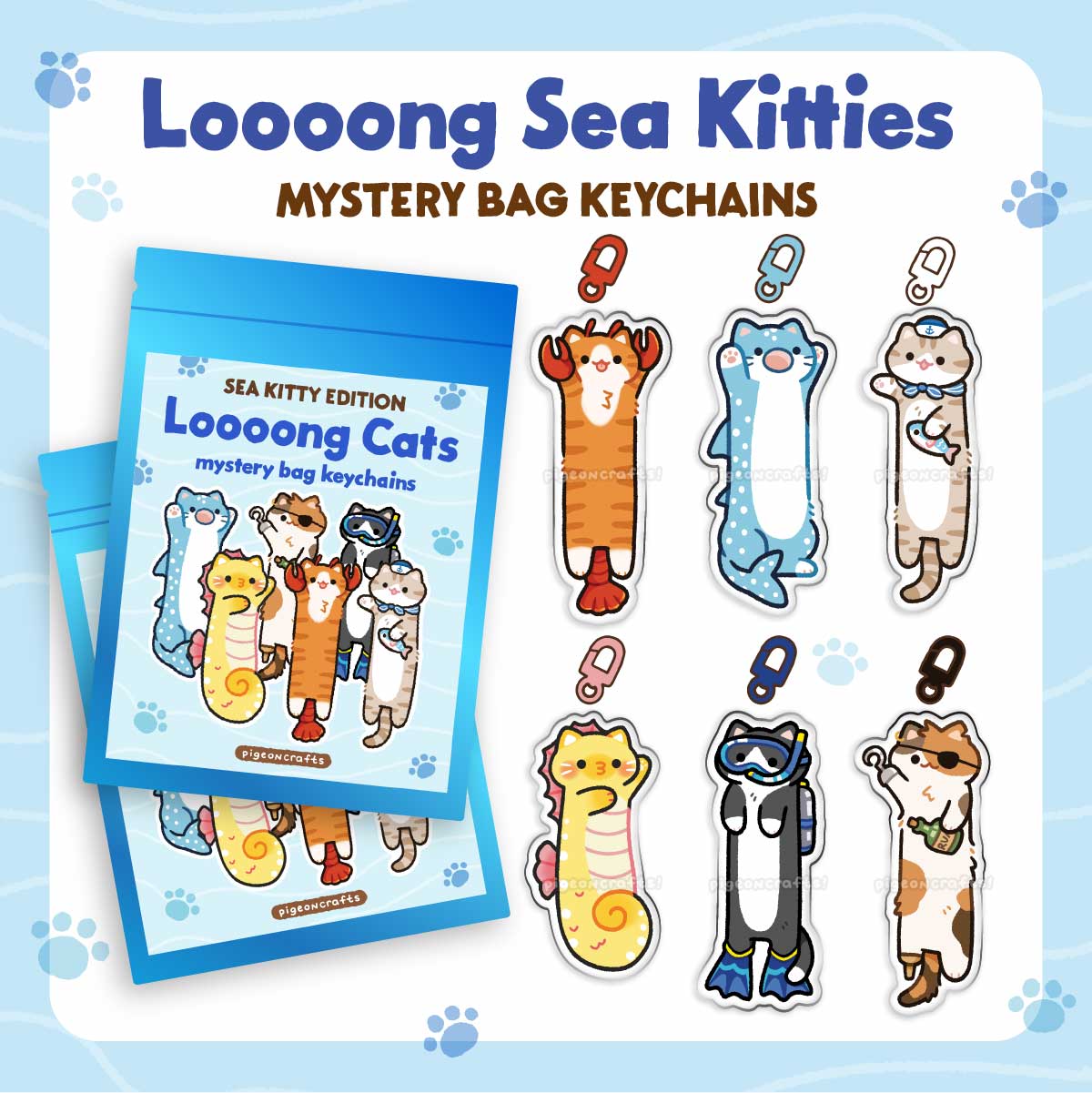 Mystery Long Sea Kitties (6 Designs)