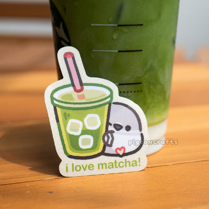 I Love Matcha Pigeon Matte Sticker