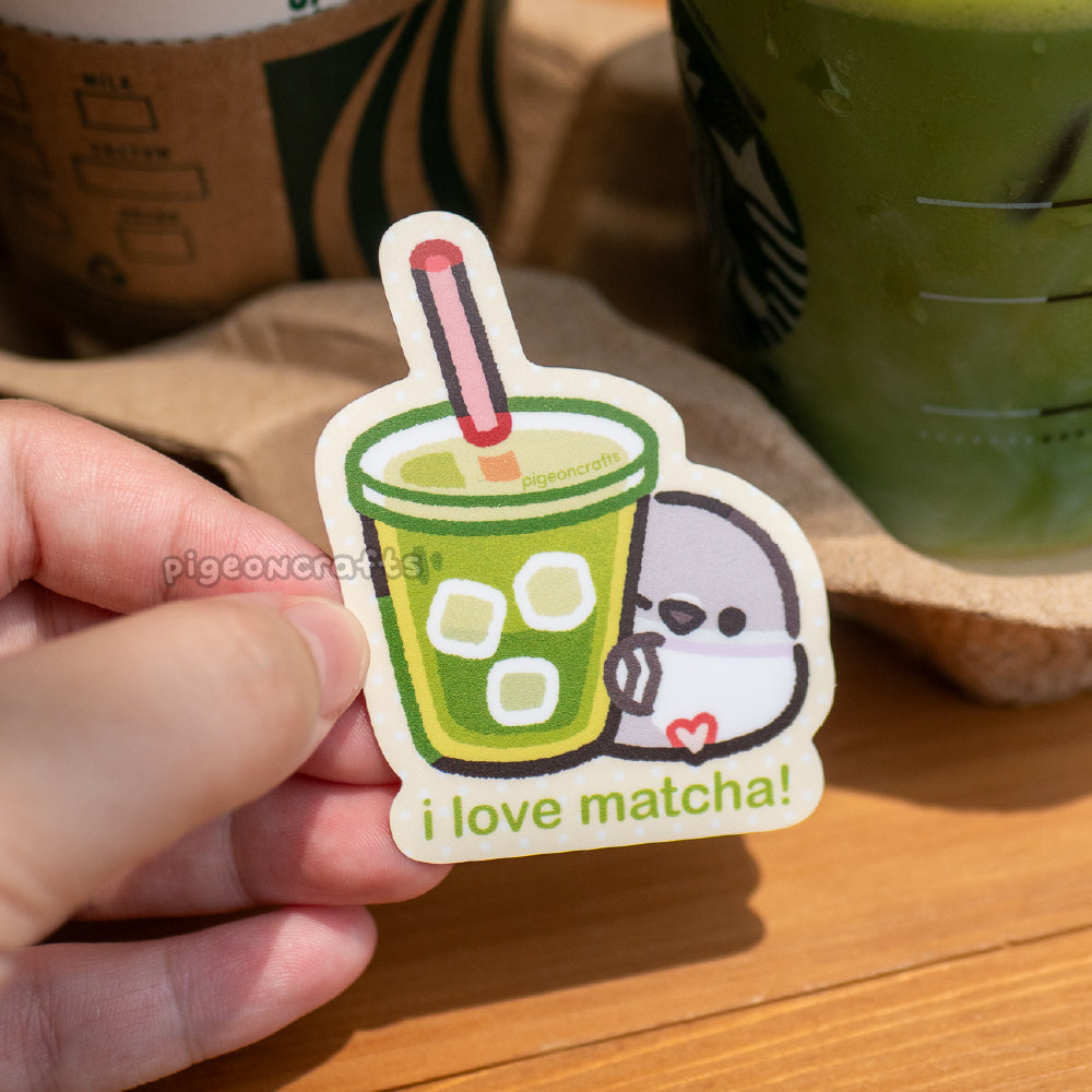 I Love Matcha Pigeon Matte Sticker
