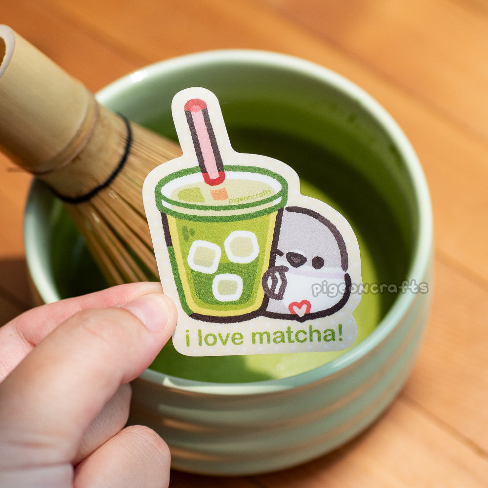 I Love Matcha Pigeon Matte Sticker