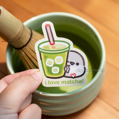 I Love Matcha Pigeon Matte Sticker