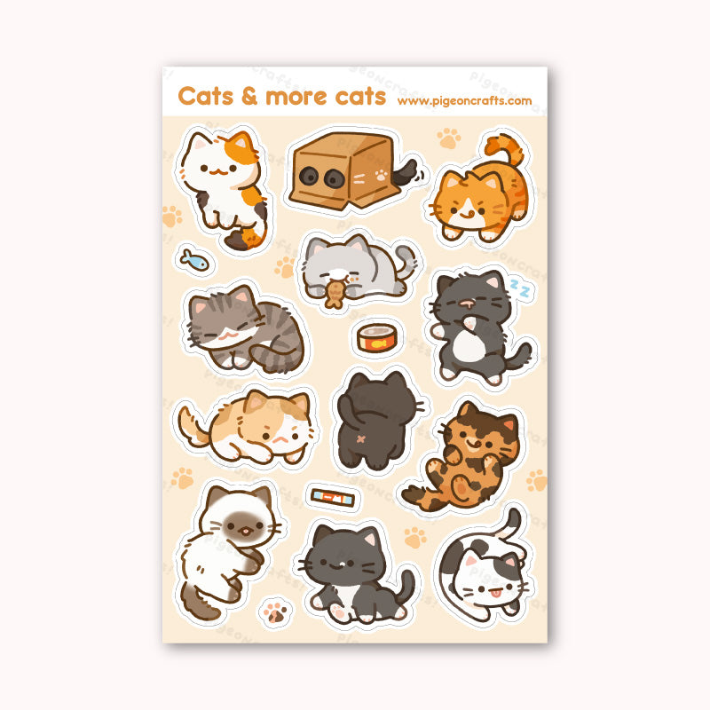 Cat Shape Sticker Cats & More Cats Sticker Sheet – Pigeoncrafts