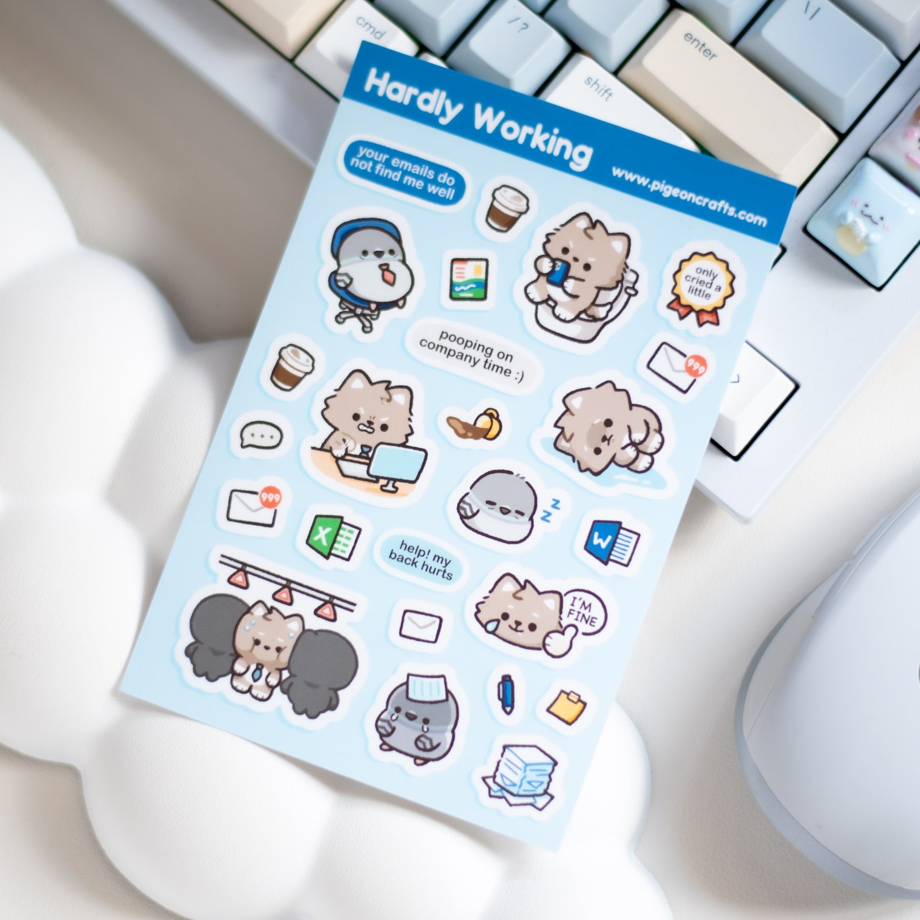 Hardly Working Sticker Sheet – Pigeon Crafts