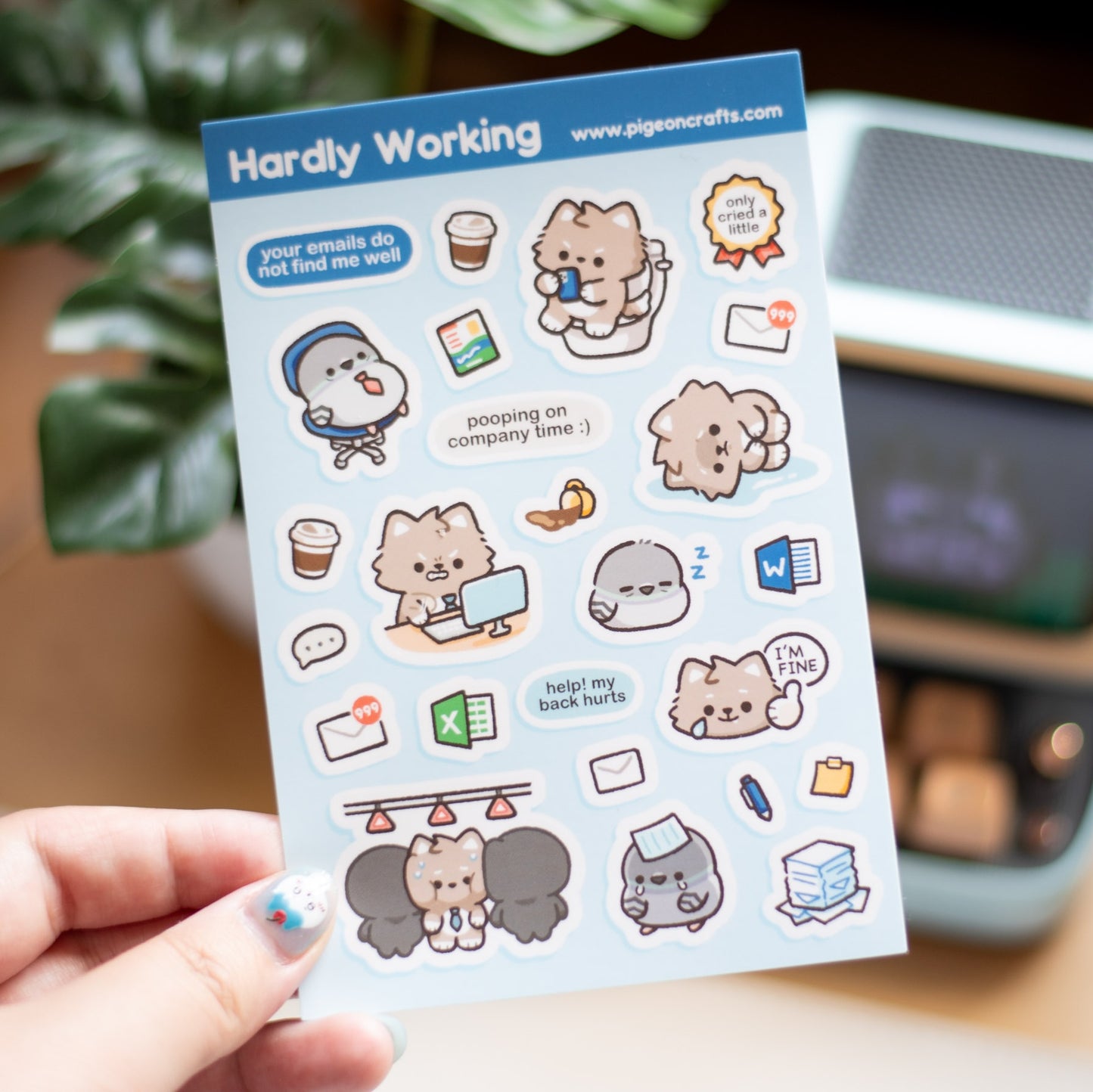 Hardly Working Sticker Sheet – Pigeon Crafts