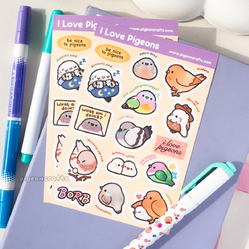 I Love Pigeons! Sticker Sheet