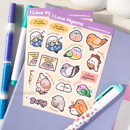 I Love Pigeons! Sticker Sheet