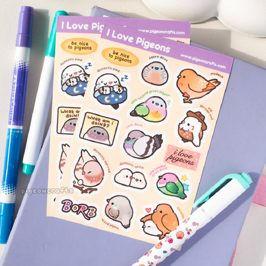 I Love Pigeons! Sticker Sheet