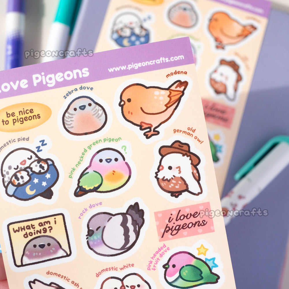 I Love Pigeons! Sticker Sheet