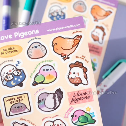 I Love Pigeons! Sticker Sheet