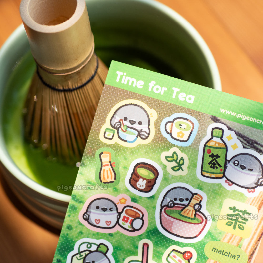 Tea Time Pigeon Sticker Sheet