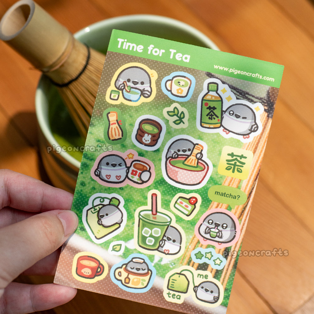 Tea Time Pigeon Sticker Sheet