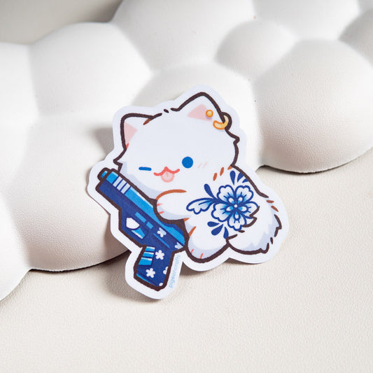 Tattooed Cat with Gun Matte Sticker