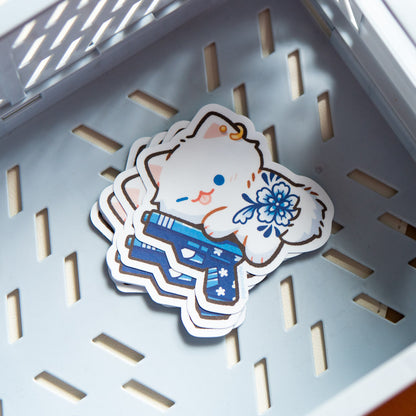 Tattooed Cat with Gun Matte Sticker