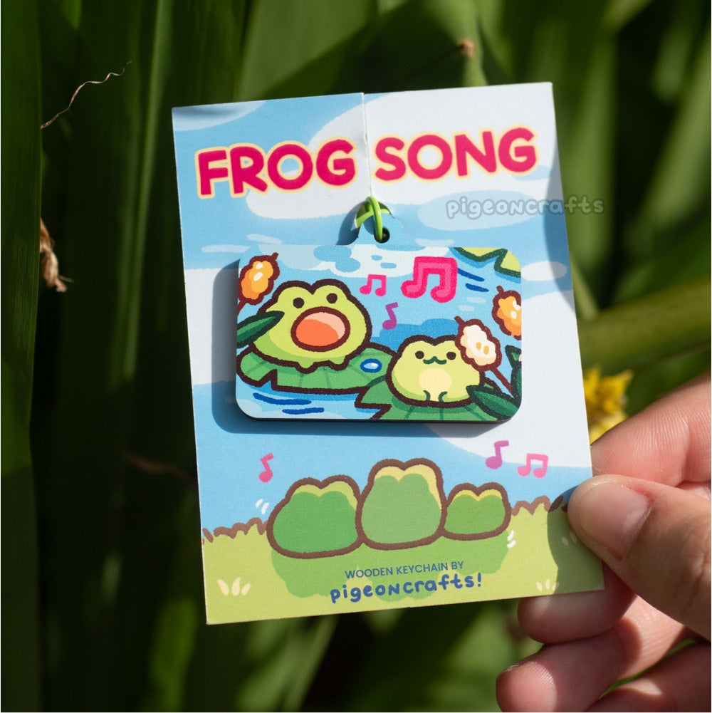 Frog Song Wood Keychain