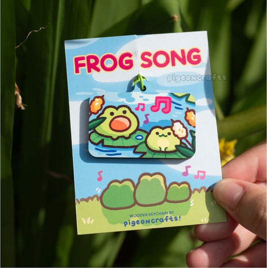 Frog Song Wood Keychain