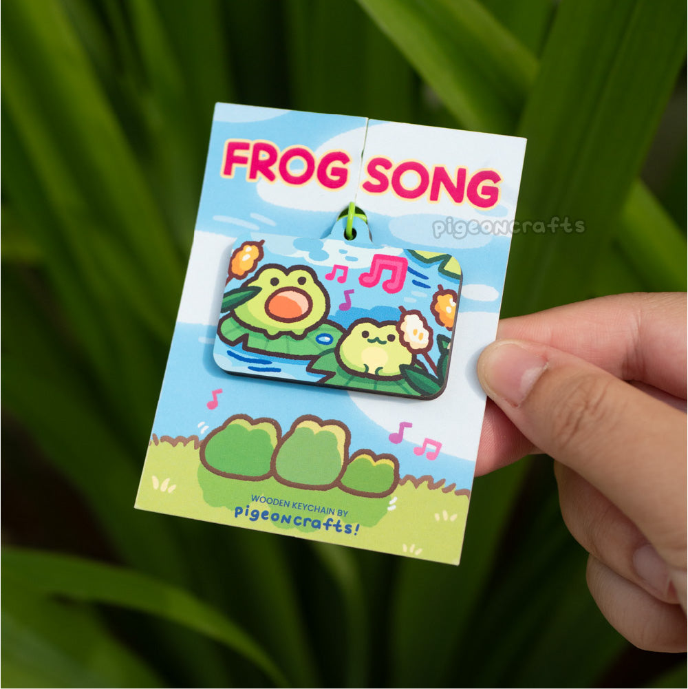 Frog Song Wood Keychain