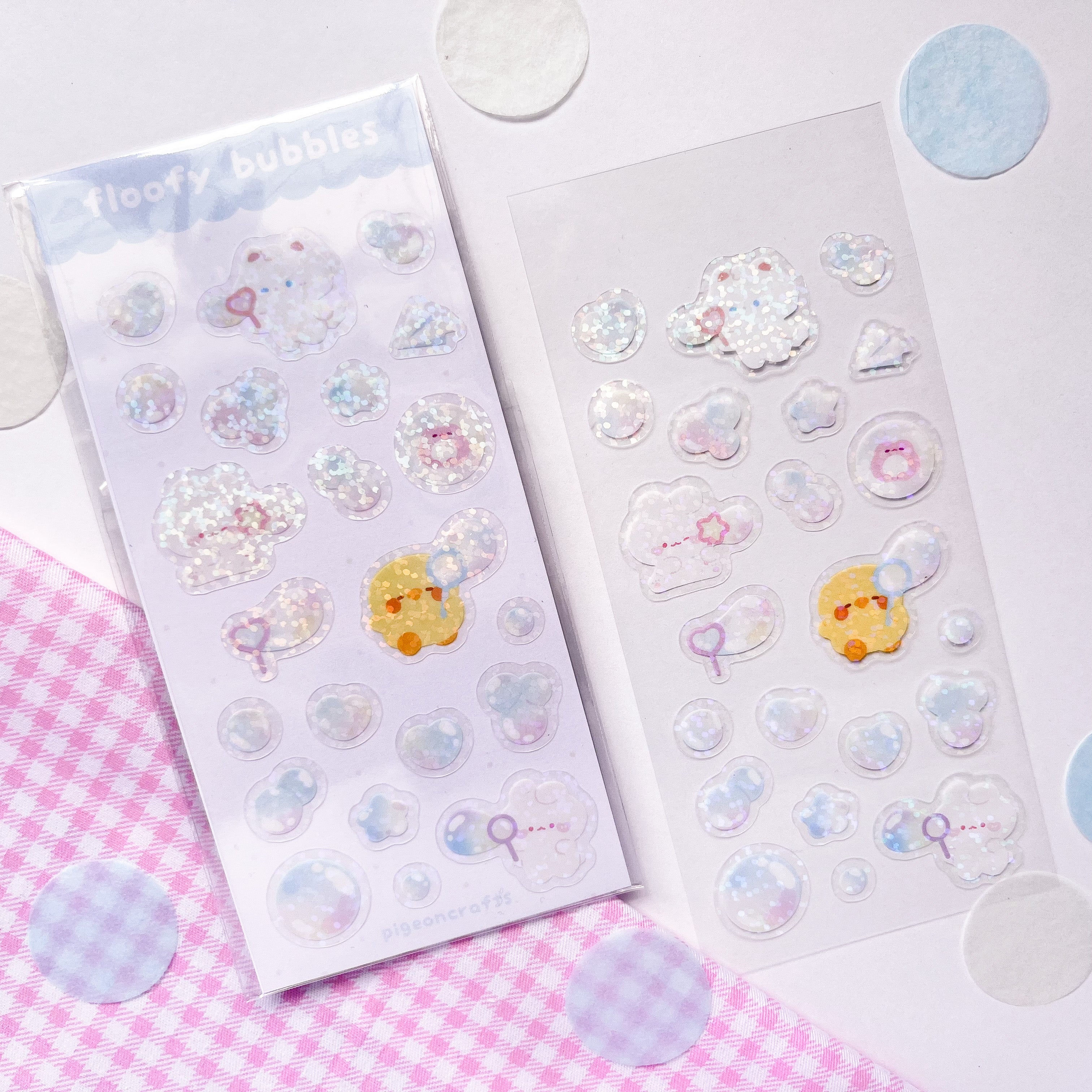 Floofy Bubbles Clear Holo Glitter Sticker Sheets – Pigeon Crafts