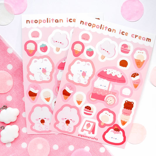 Neopolitan Ice Cream Vinyl Sticker Sheets
