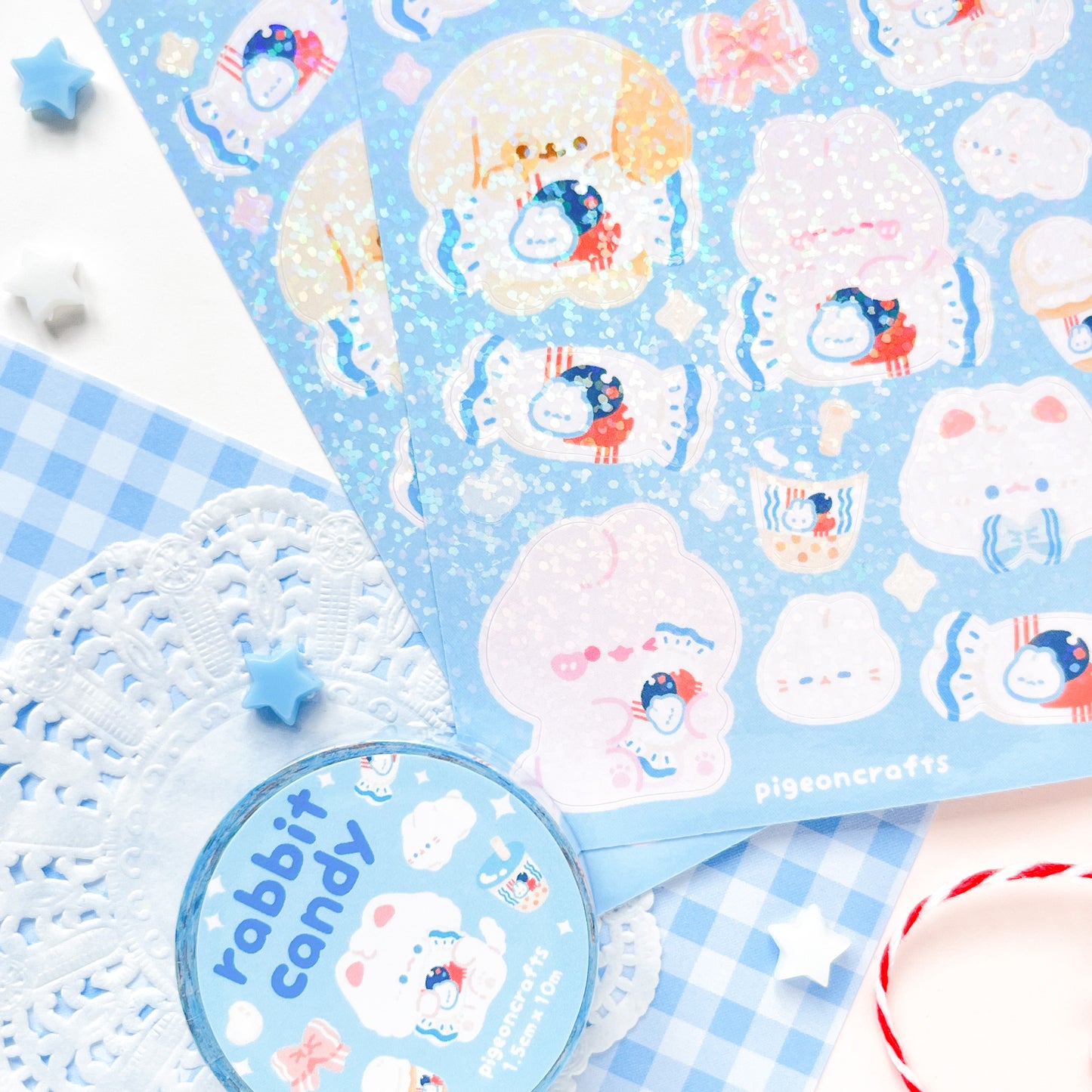 White Rabbit Candy Holo Glitter Sticker Sheets
