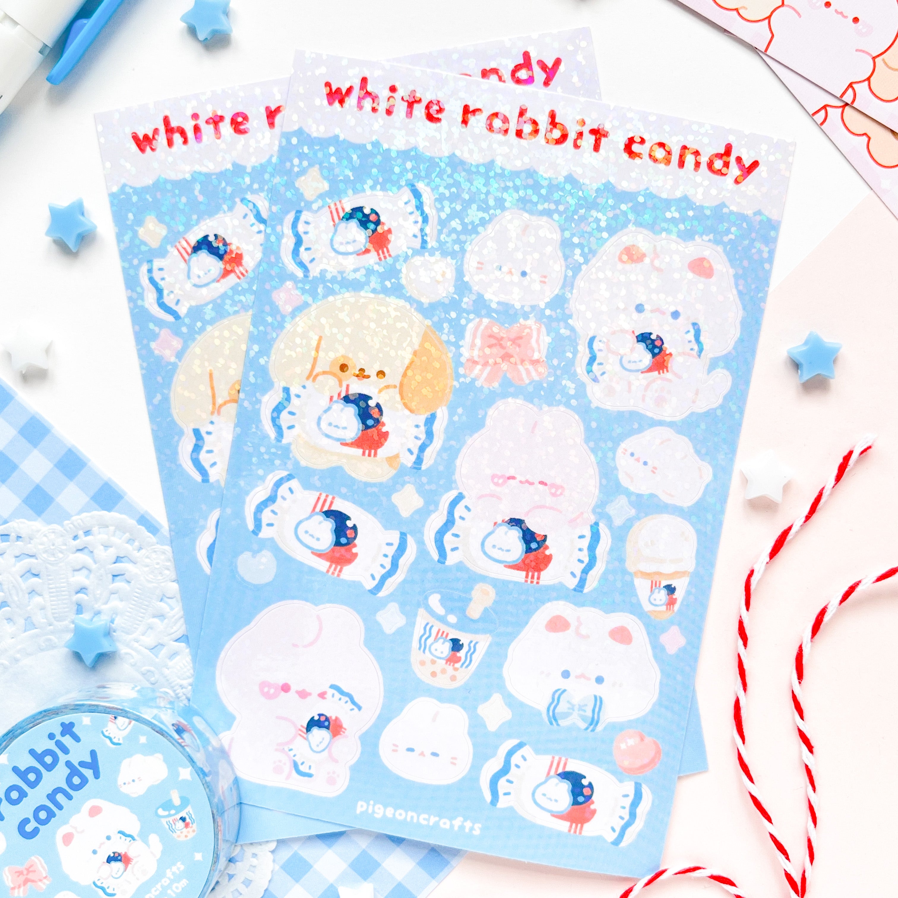 White Rabbit Candy Holo Glitter Sticker Sheets – Pigeoncrafts