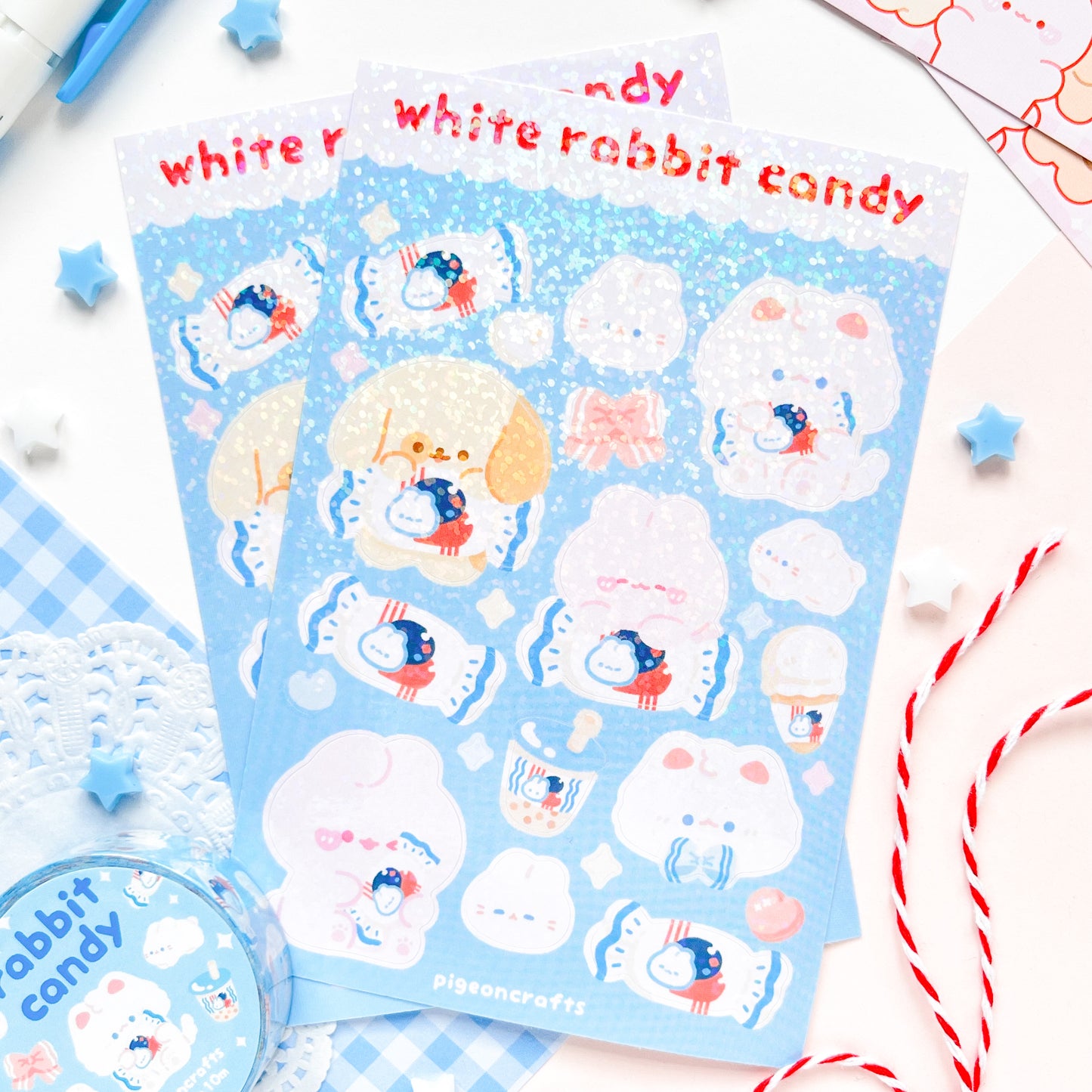 White Rabbit Candy Holo Glitter Sticker Sheets